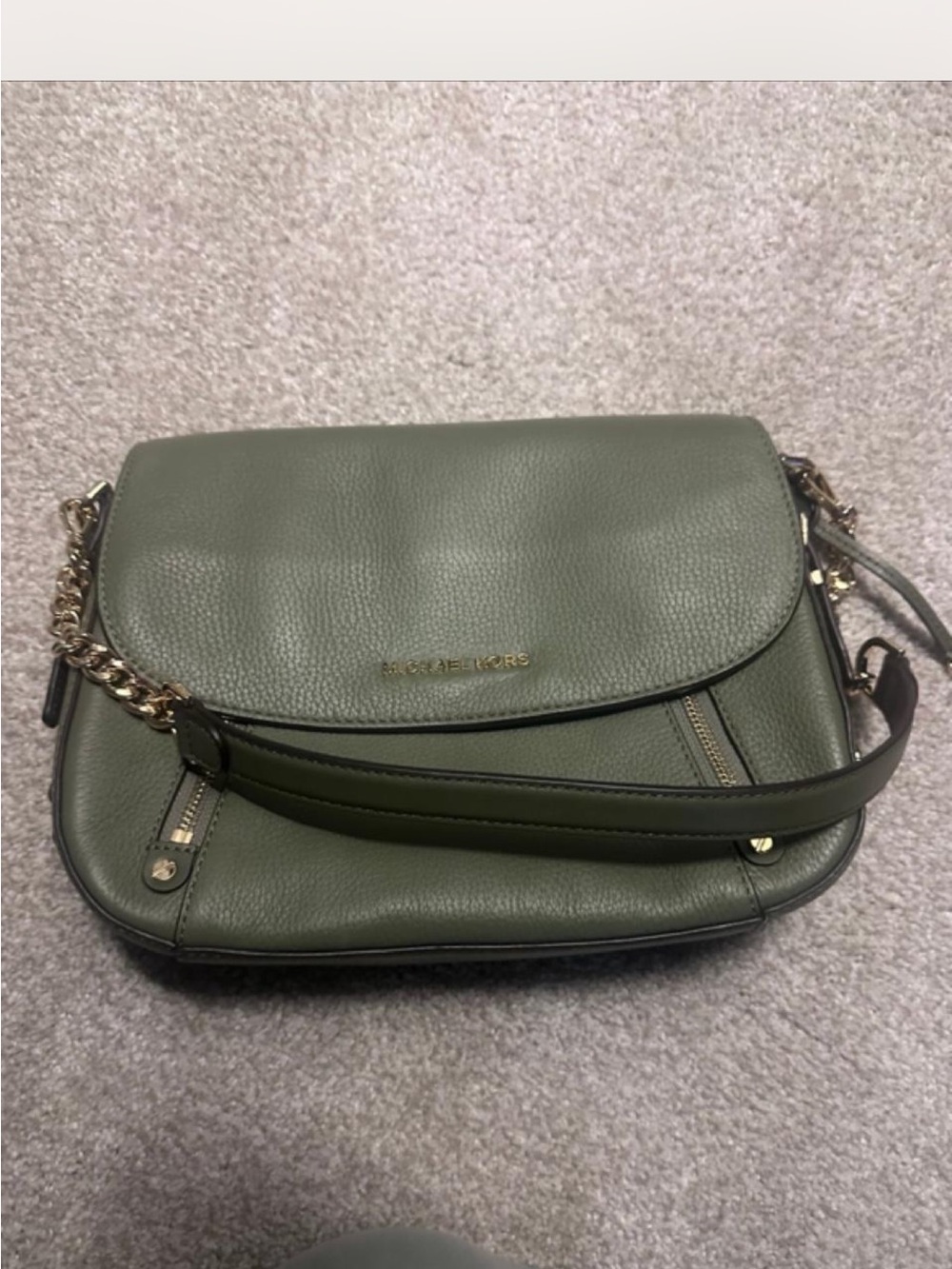 Michael Kors Olive Pebbled Leather Crossbody with Gold Hardware